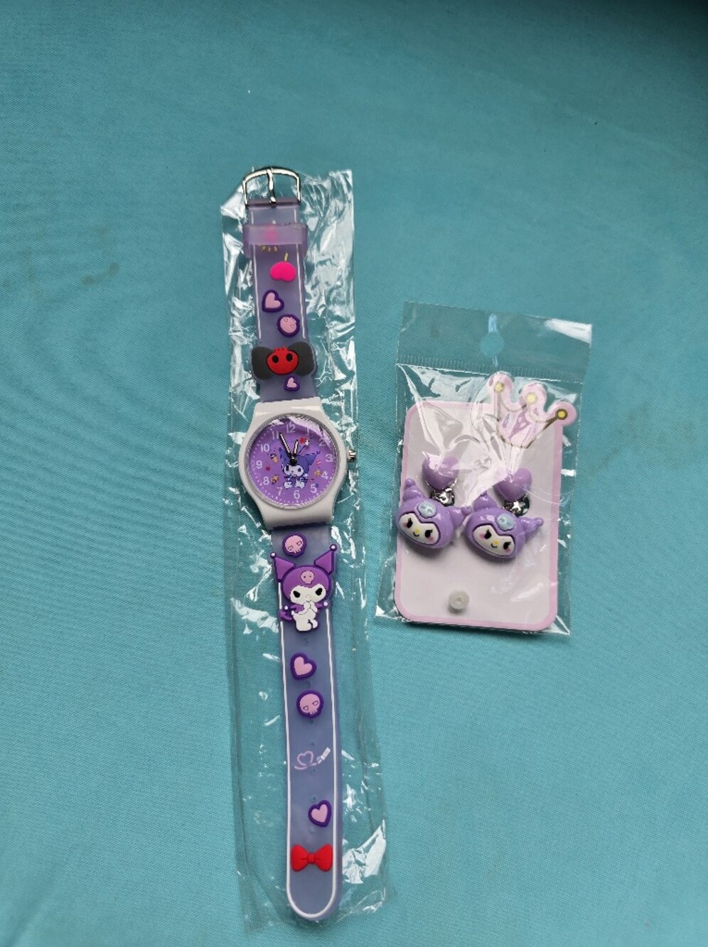 Kuromi Sanrio Watch & Earrings Combo